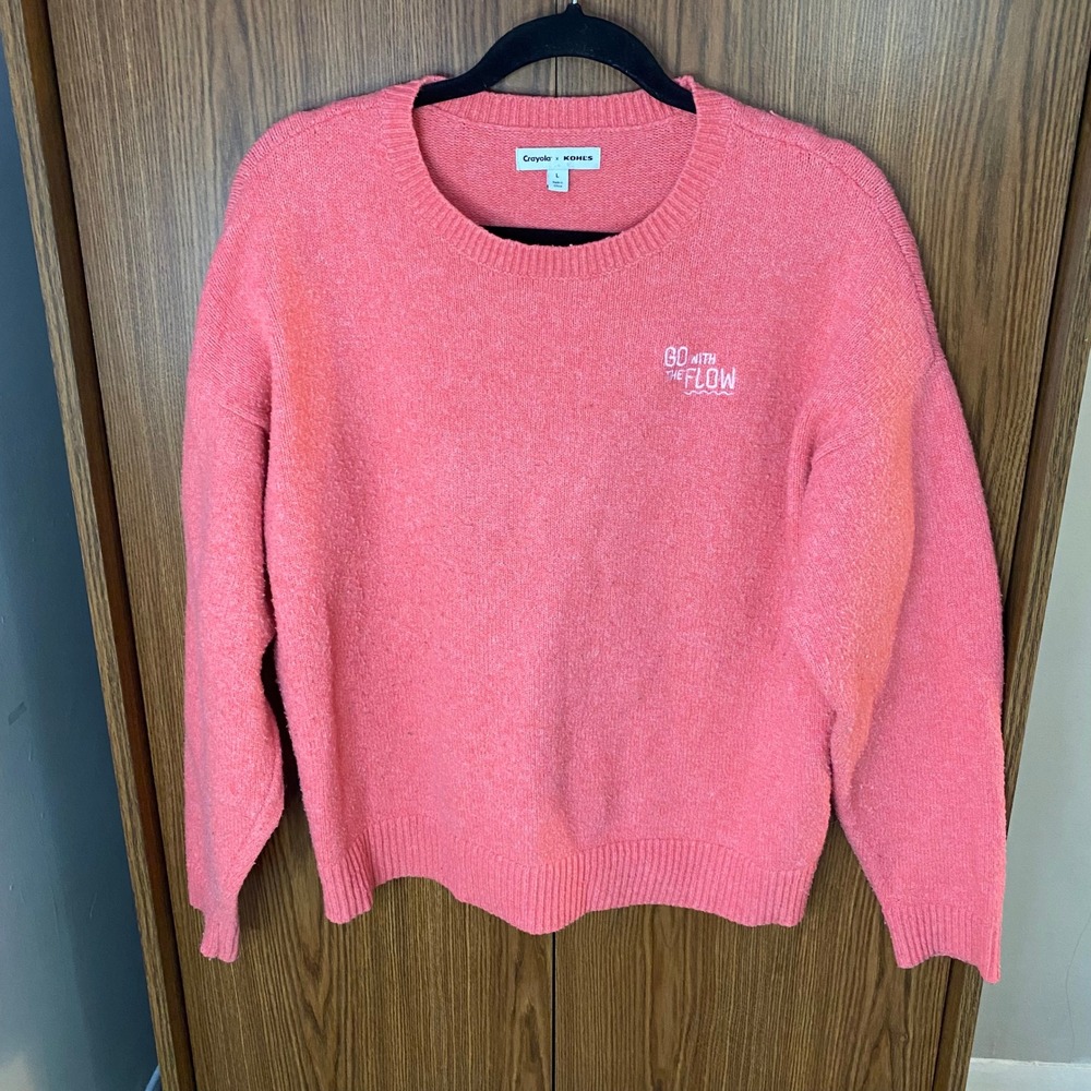 Crayola x Kohl's Sweater Womens Large Pink Go With The‎ Flow Knit Pullover Crew